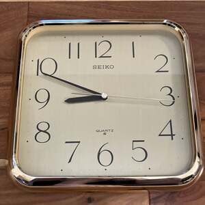 Vintage Seiko Quartz Wall Clock Square Gold Tone Japan 1980's Cottage Grandpa